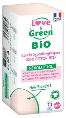 Love & Green Hypoallergenic Squares 100% Organic Cotton 60 Cottons