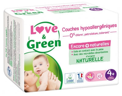 Love & Green Hypoallergenic Nappies 42 Nappies Size 4+ (9-20Kg)