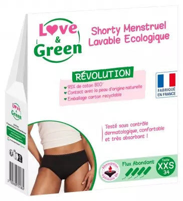 Love & Green Washable Menstrual Shorty Black Abundant Flow