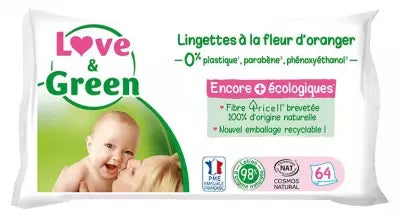 Love & Green Wipes With Orange Blossom 64 Wipes