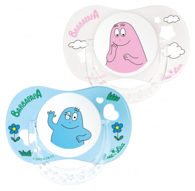 Luc Et Léa 2 Physiological Silicon Soothers With Ring 0-6 Months Limited Edition Barbapapa