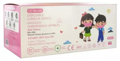 Médi-Santé Surgical Disposable Mask Children Iir Efb Type 98% Pink 50 Masks