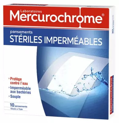 Mercurochrome Waterproof Sterile Plasters 10 Plasters 10Cm X 7Cm