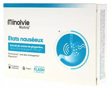 Minolvie Nutra Nausea Relief – 15 Vegetable Capsules – Natural Herbal Formula – Vegan