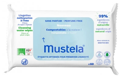 Mustela Compostable Unscented Cleansing Wipes 60 Wipes