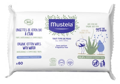 Mustela Organic Cotton Water Wipes 60 Wipes