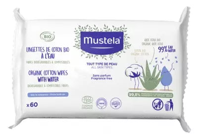 Mustela Organic Cotton Water Wipes 60 Wipes