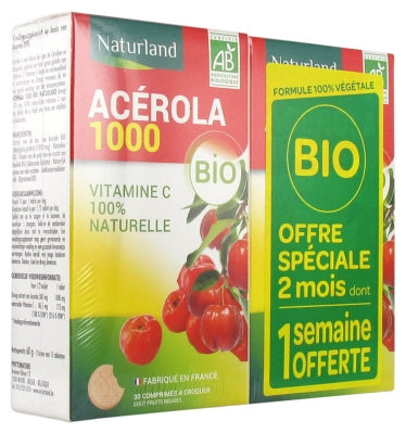 Naturland Acerola Bio 1000 2 X 30 Tablets To Crunch