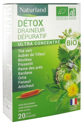 Naturland Organic Detox Depurative Draining 20 Drinkable Phials Of 10Ml