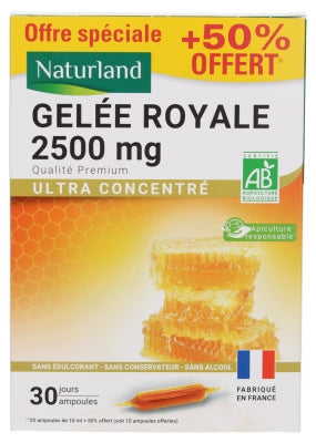 Naturland Royal Jelly 2500 Mg Organic 20 Vials + 10 Free Vials