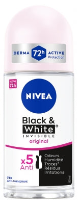 Nivea Black & White Invisible Deodorant Anti-Transpirant 72H Roll-On 50 Ml