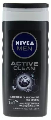 Nivea Men Active Clean 3In1 Shower Gel Face, Body And Hair Activated Charcoal 250 Ml