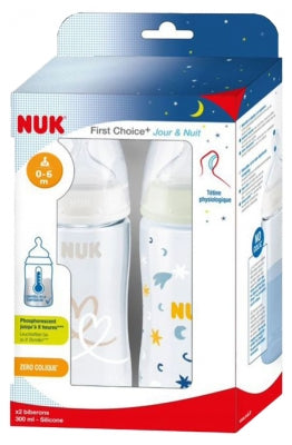 Nuk First Choice + Day & Night 2 Feeding Bottles 300 Ml 0-6 Months