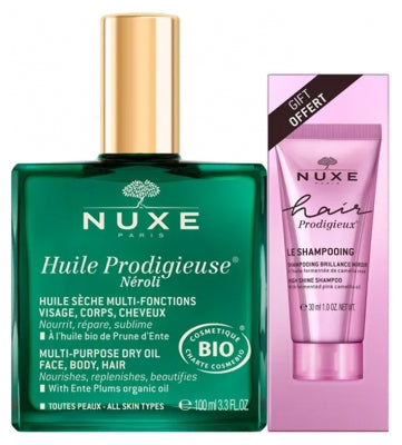 Nuxe Huile Prodigieuse Neroli Organic 100 Ml + Hair Prodigieux High Shine Shampoo 30 Ml Free