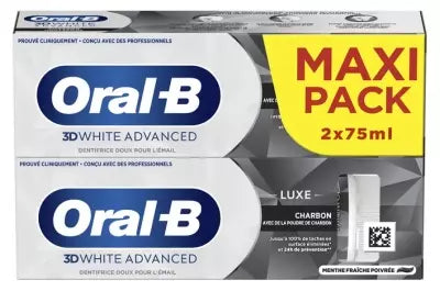 Oral-B 3D White Advanced Toothpaste Luxe Charbon Lot De 2 X 75 Ml