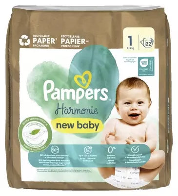 Pampers New Baby Harmonie 22 Nappies Size 1 (2-5 Kg)