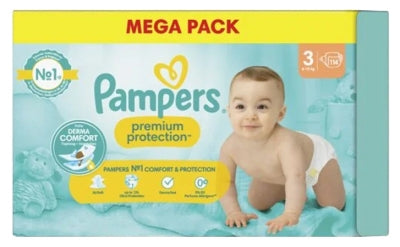 Pampers Premium Protection 114 Diapers Size 3 (6-10 Kg)