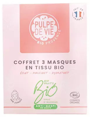 Pulpe De Vie 3 Organic Fabric Masks Set Radiance Purifying Moisturising 3 Masks