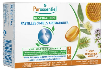 Puressentiel Respiratory Lozenges 3 Aromatic Honeys 18 Lozenges