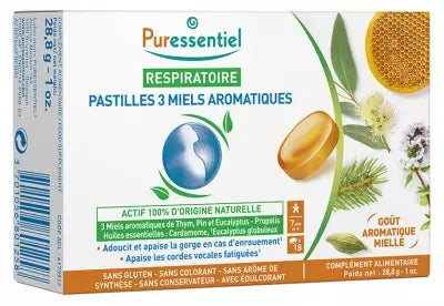 Puressentiel Respiratory Lozenges 3 Aromatic Honeys 18 Lozenges