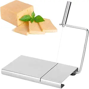 Stainless Steel Cheese Cutter – Durable Wire Cheese Slicer with 6 Replacement Wires, Multipurpose Butter, Sausage & Ham Cutting Board