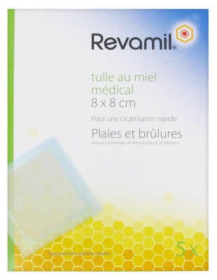 Revamil Tulle With Medical Honey 5 Sterile Unit Plasters 8 X 8Cm