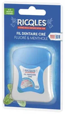 Ricqlès Fluorinated And Mentholated Waxed Dental Floss 60M