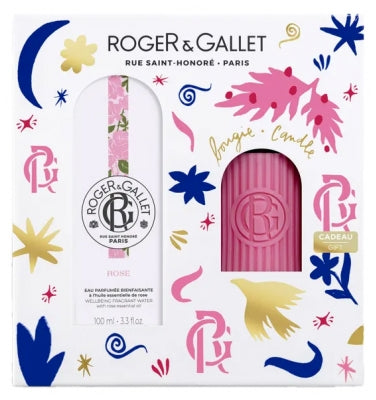 Roger & Gallet Rose Coffret Eau Parfumée Bienfaisante 100 Ml + Bougie Parfumée 75 Gr Offerte