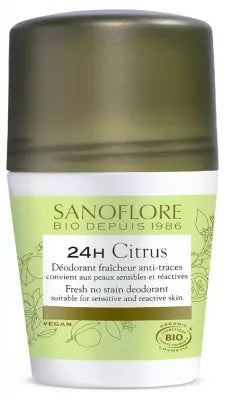 Sanoflore 24Hr Citrus Freshness Deodorant Anti-Marks Roll-On Organic 50Ml