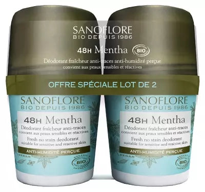 Sanoflore 48H Mentha Freshness Anti-Trace Deodorant 2 X 50Ml