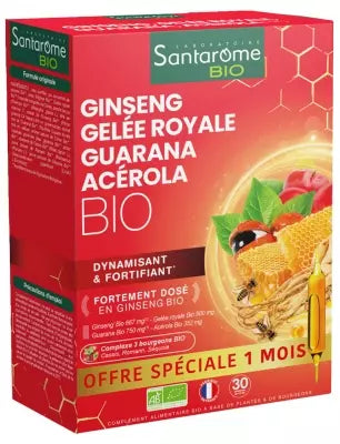 Santarome Organic Ginseng Royal Jelly Guarana Acerola Organic 30 Phials