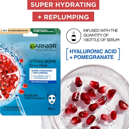 Garnier Skin Naturals Moisture+Aqua Bomb Moisturising Face Sheet Mask With Hyaluronic Acid 