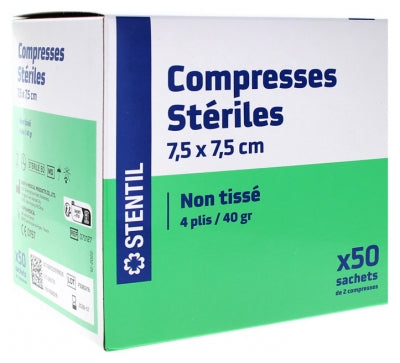 Stentil Non-Woven Sterile Compresses 50 Sachets Of 2 Compresses 7.5 X 7.5 Cm