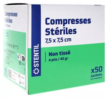 Stentil Non-Woven Sterile Compresses 50 Sachets Of 2 Compresses 7.5 X 7.5 Cm