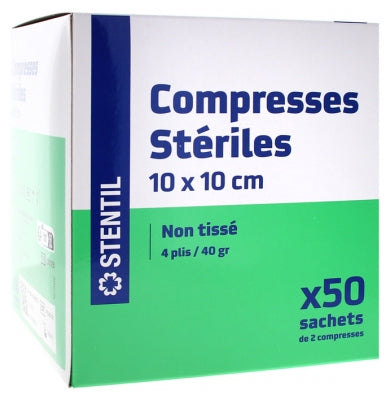 Stentil Non-Woven Sterile Compresses 50 Bags Of 2 Compresses 10 X 10 Cm