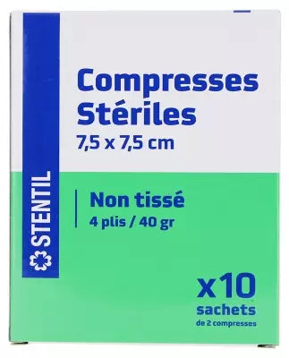 Stentil Non-Woven Sterile Compresses 10 Bags Of 2 Compresses 7.5 X 7.5 Cm