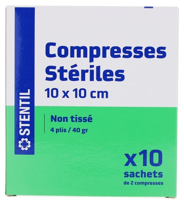 Stentil Non-Woven Sterile Compresses 10 Bags Of 2 Compresses 10 X 10 Cm