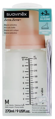 Suavinex Zero.Zero Medium Flow Anti-Colic Feeding Bottle 270 Ml 3 Months And Up