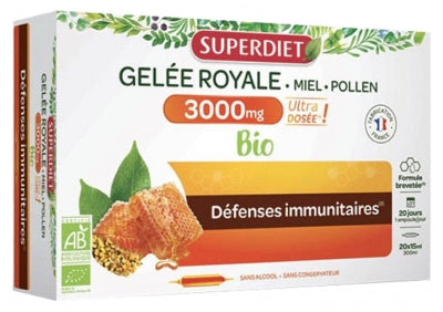 Superdiet Royal Jelly 3000Mg Honey Pollen Organic 20 Phials