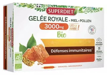 Superdiet Royal Jelly 3000Mg Honey Pollen Organic 20 Phials