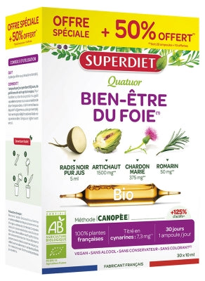 Superdiet Organic Digestion Milk Thistle Quatuor 20 Phials + 10 Free