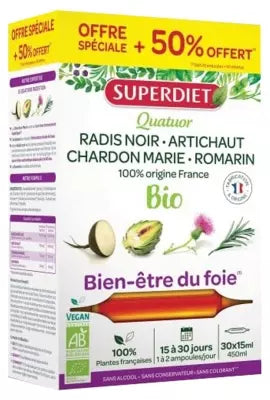 Superdiet Organic Digestion Milk Thistle Quatuor 20 Phials + 10 Free