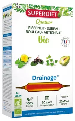 Superdiet Organic Drainage Dandelion Quatuor 20 Phials