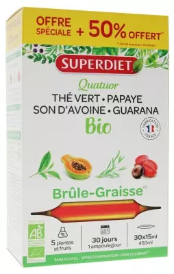 Superdiet Organic Quatuor Fat-Burner 20 Phials + 10 Phials Free