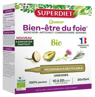 Superdiet Quatuor Liver Well-Being Organic 20 Unidoses