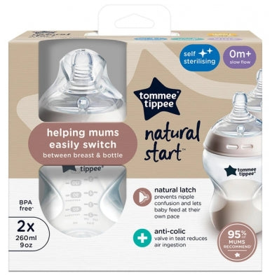 Tommee Tippee Closer To Nature 2 Baby Bottles 260Ml 0 Month And +