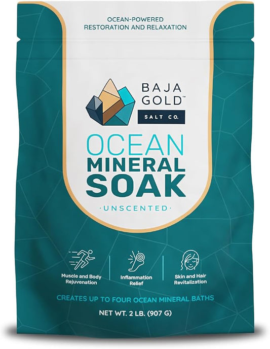 Baja Gold Ocean Mineral Soak- Mineral-Rich Epsom Salt Bath Soak for Relaxation & Skin Revitalization - Magnesium Bath Soak for Deep Sleep & Muscle Pain Recovery  2 Lb Resealable Bag