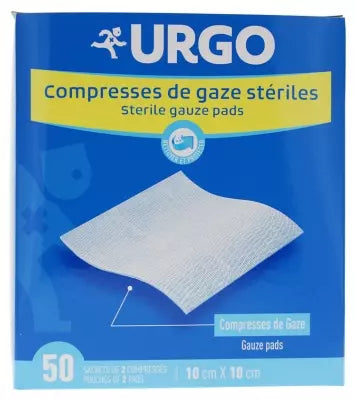 Urgo Sterile Gauze Compresses 10Cm X 10Cm 50 Sachets Of 2 Compresses