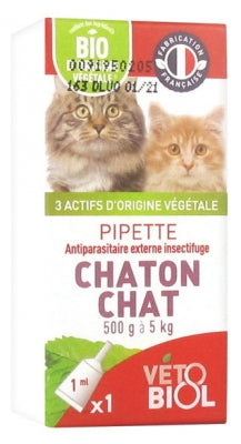 Vétobiol Pipette Kitten Cat 500G To 5Kg Organic 1 Pipette