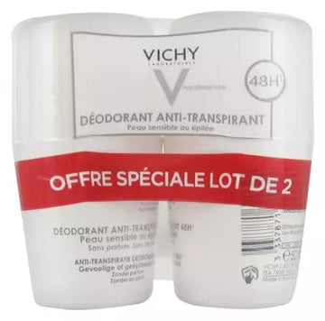 Vichy 48H Anti-Perspirant Deodorant Sensitive Or Waxed Skins Roll-On 2 X 50Ml